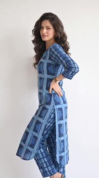 Indigo Geometric Printed Kurta Set