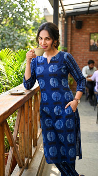 Indigo Geometric Printed Kurta Set