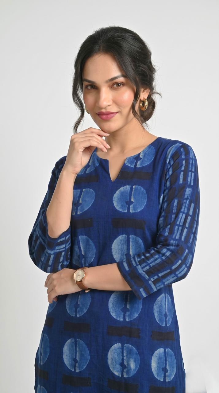 Indigo Geometric Printed Kurta Set