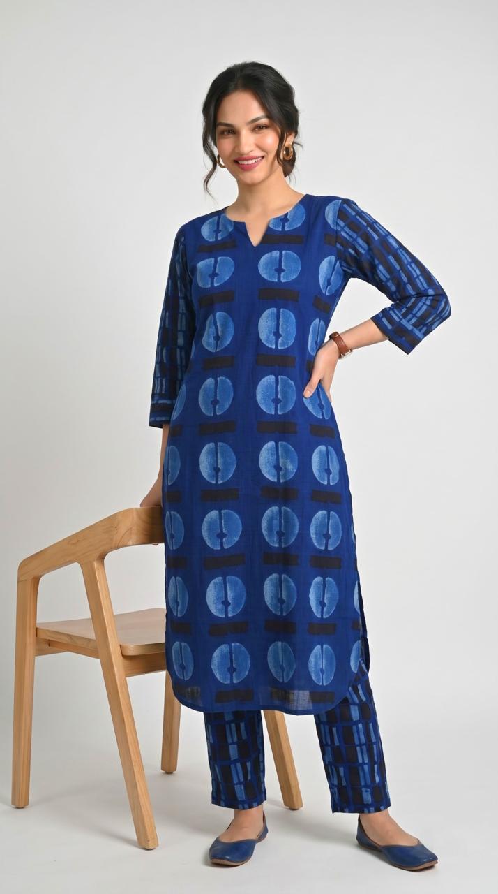 Indigo Geometric Printed Kurta Set
