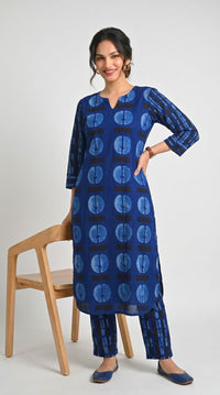 Indigo Geometric Printed Kurta Set