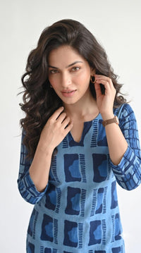 Indigo Geometric Printed Kurta Set