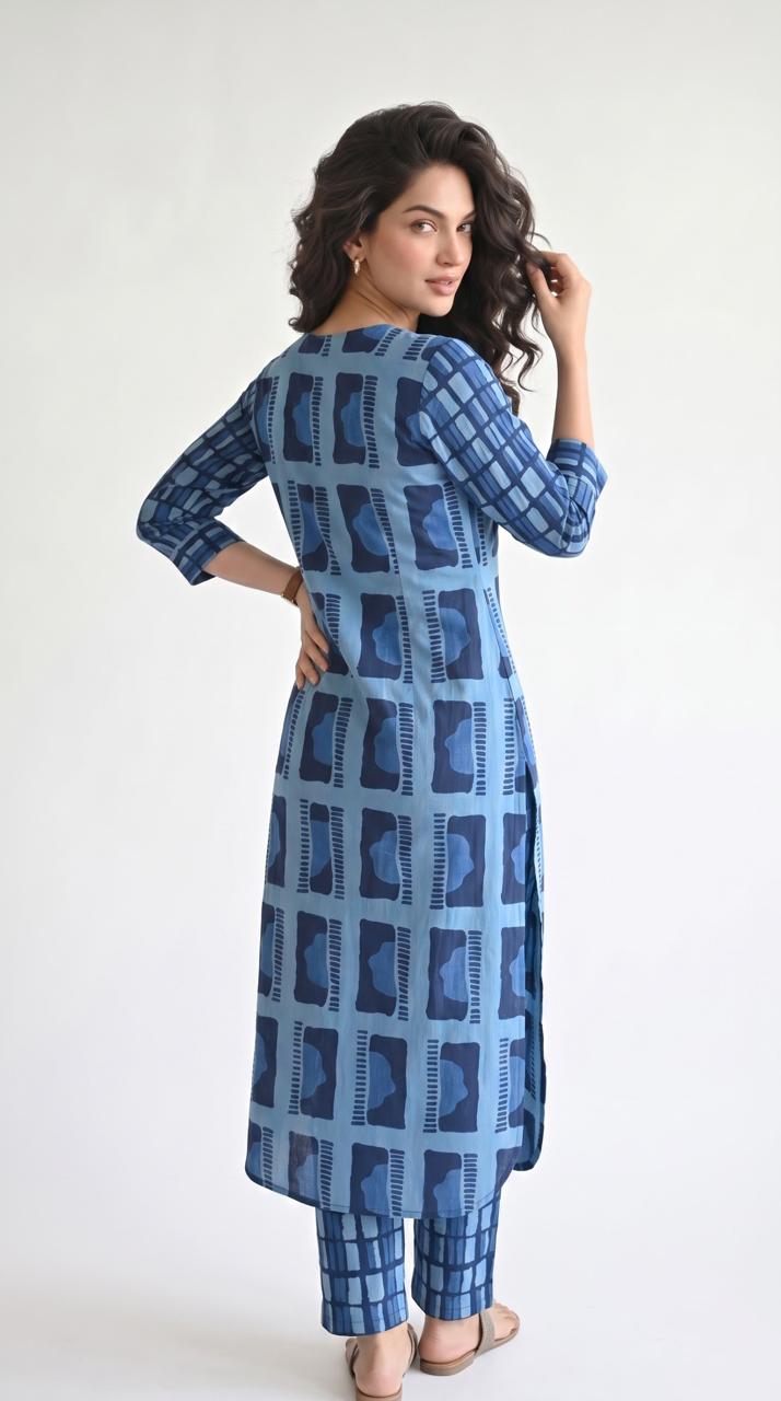 Indigo Geometric Printed Kurta Set