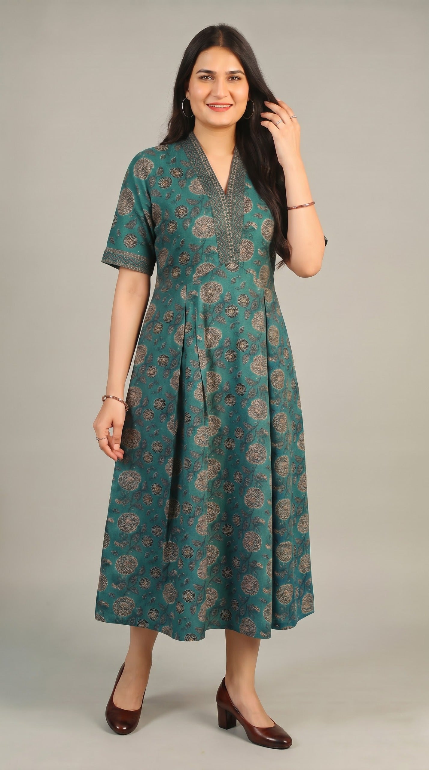 Botanical Print Cotton Dress - Etiquette Apparel