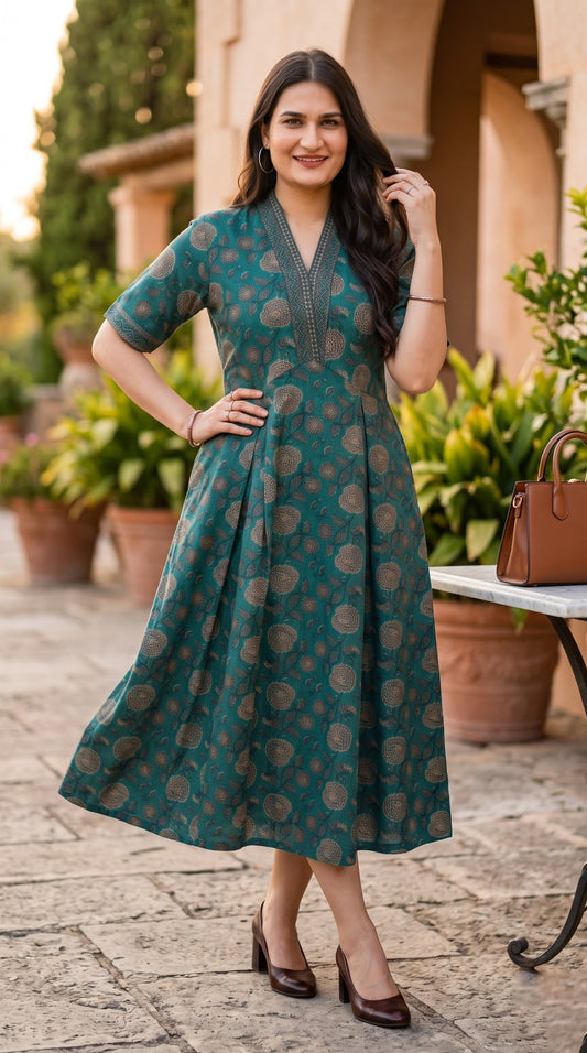Botanical Print Cotton Dress
