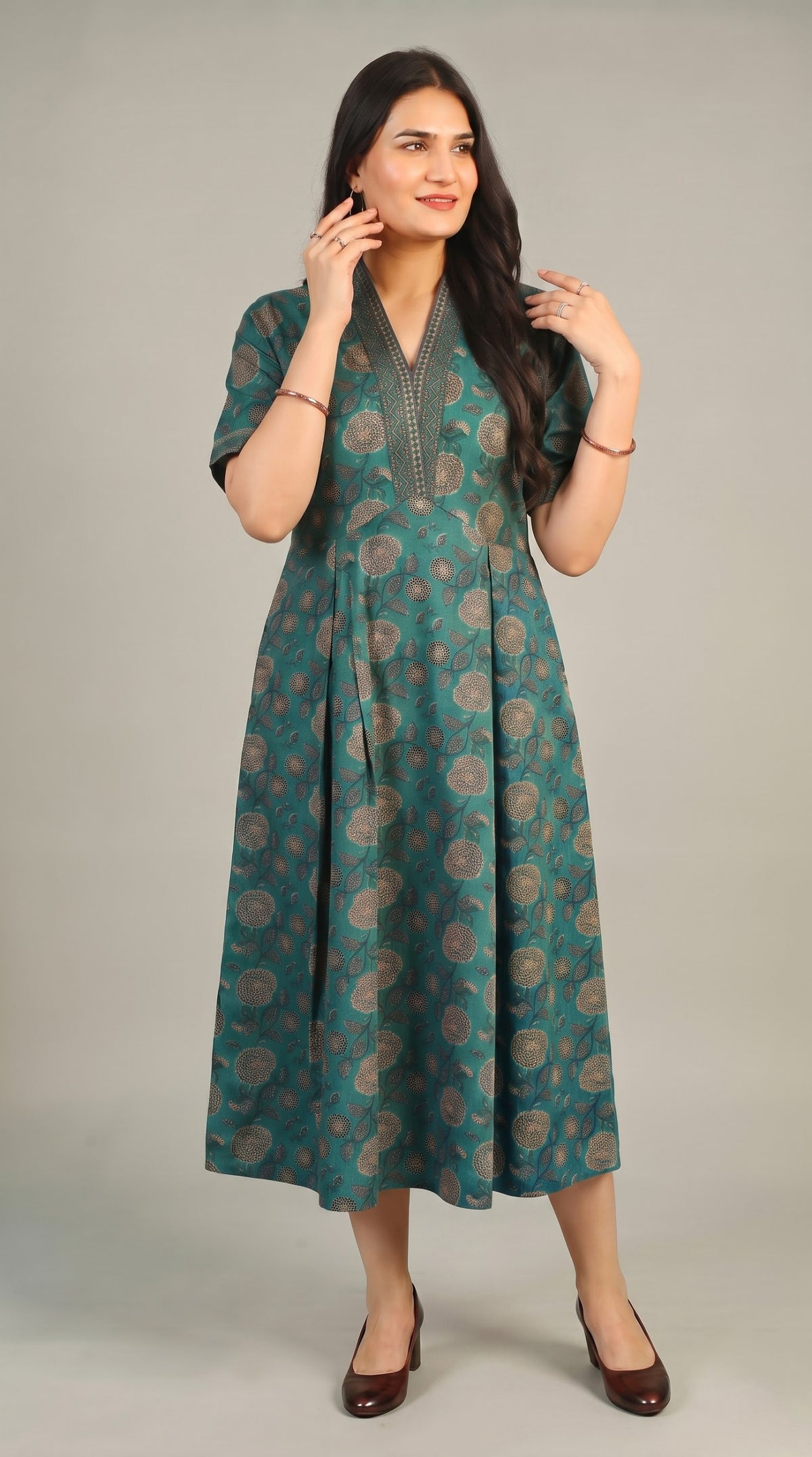 Botanical Print Cotton Dress - Etiquette Apparel