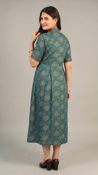 Botanical Print Cotton Dress - Etiquette Apparel