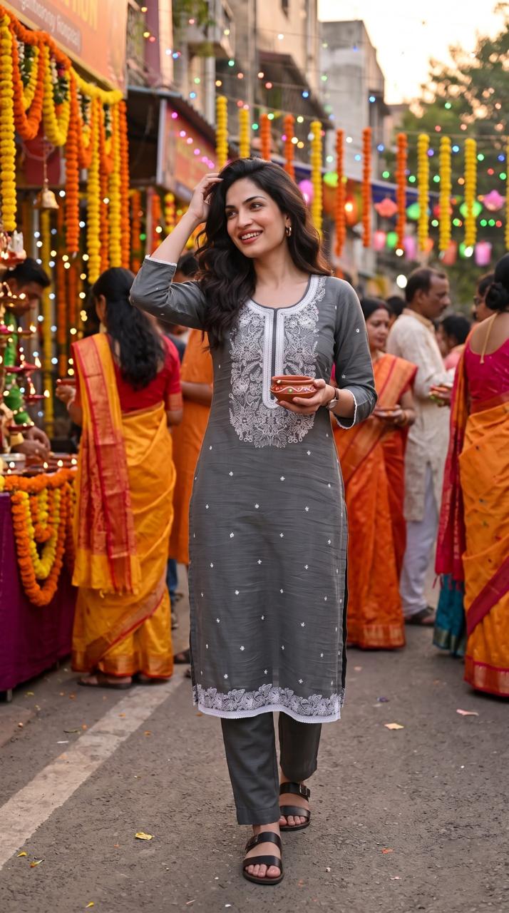 Chanderi Floral Embroidered Kurta Set