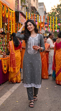 Chanderi Floral Embroidered Kurta Set