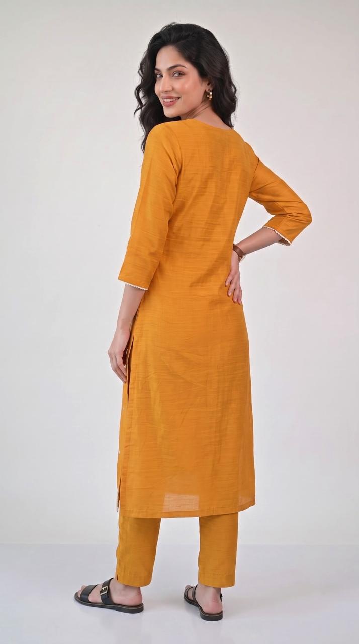 Chanderi Floral Embroidered Kurta Set