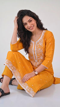 Chanderi Floral Embroidered Kurta Set