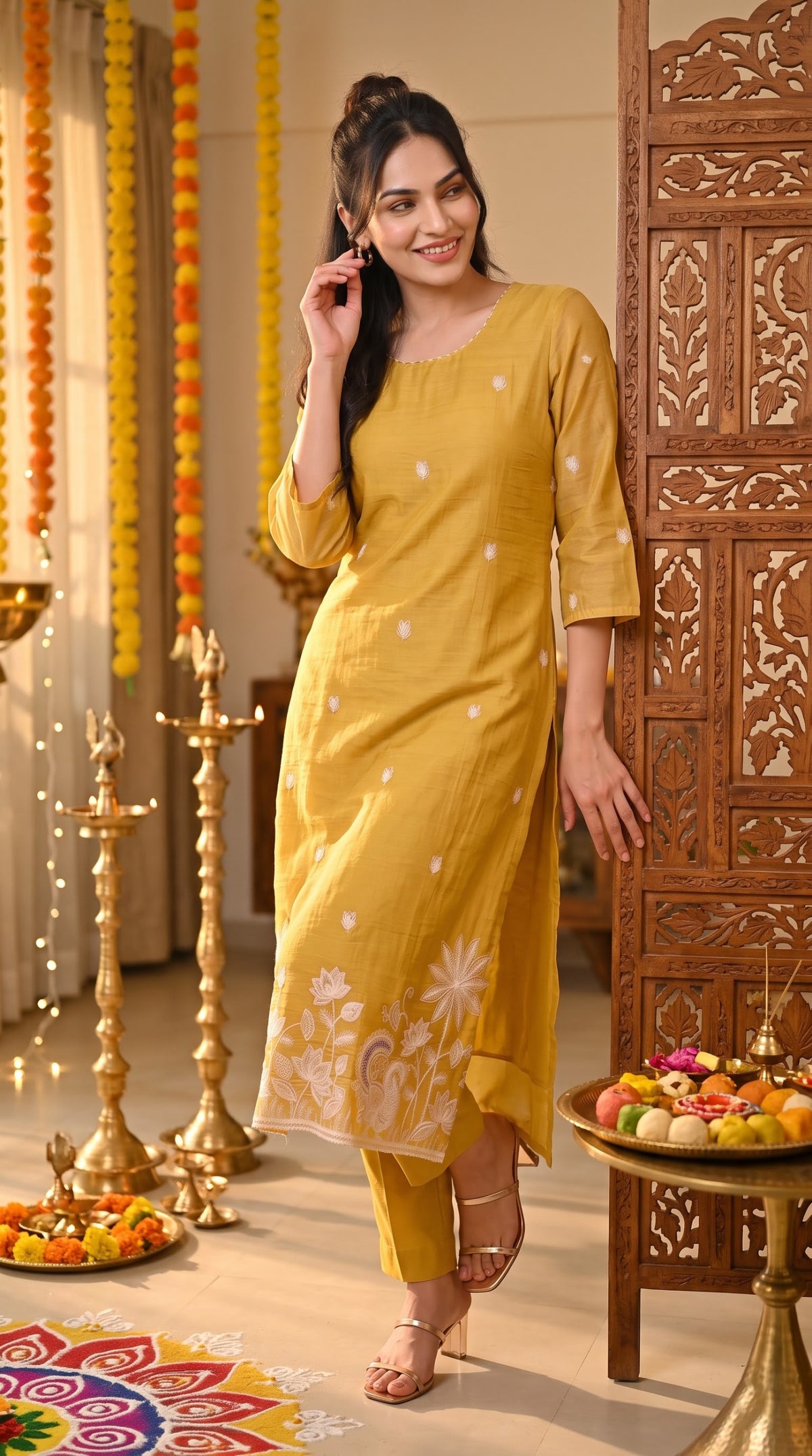 Chanderi Floral Charm Kurta Set
