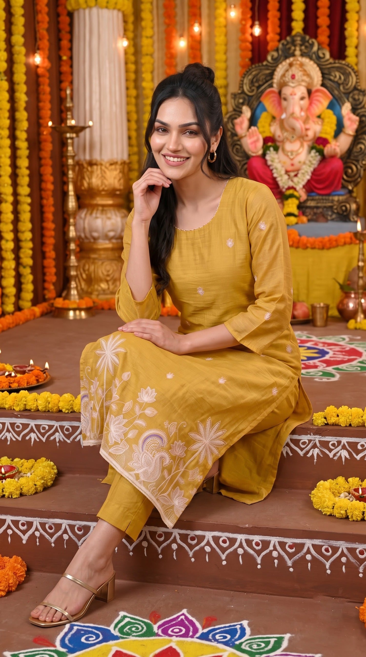 Chanderi Floral Charm Kurta Set