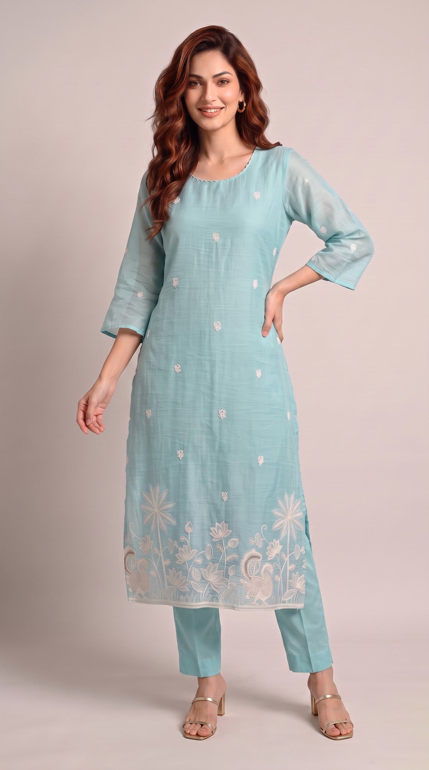 Chanderi Floral Charm Kurta Set