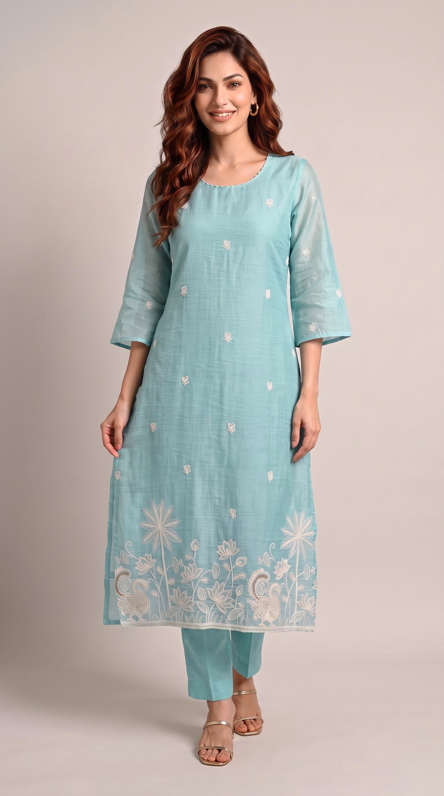 Chanderi Floral Charm Kurta Set