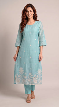 Chanderi Floral Charm Kurta Set