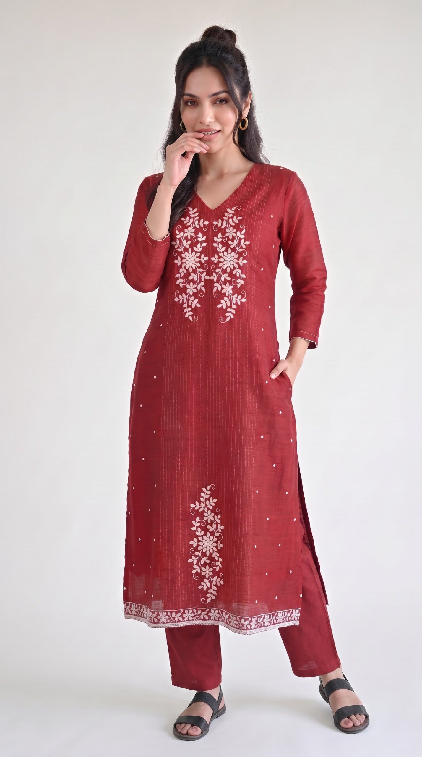 Chanderi Floral Elegance Kurta Set
