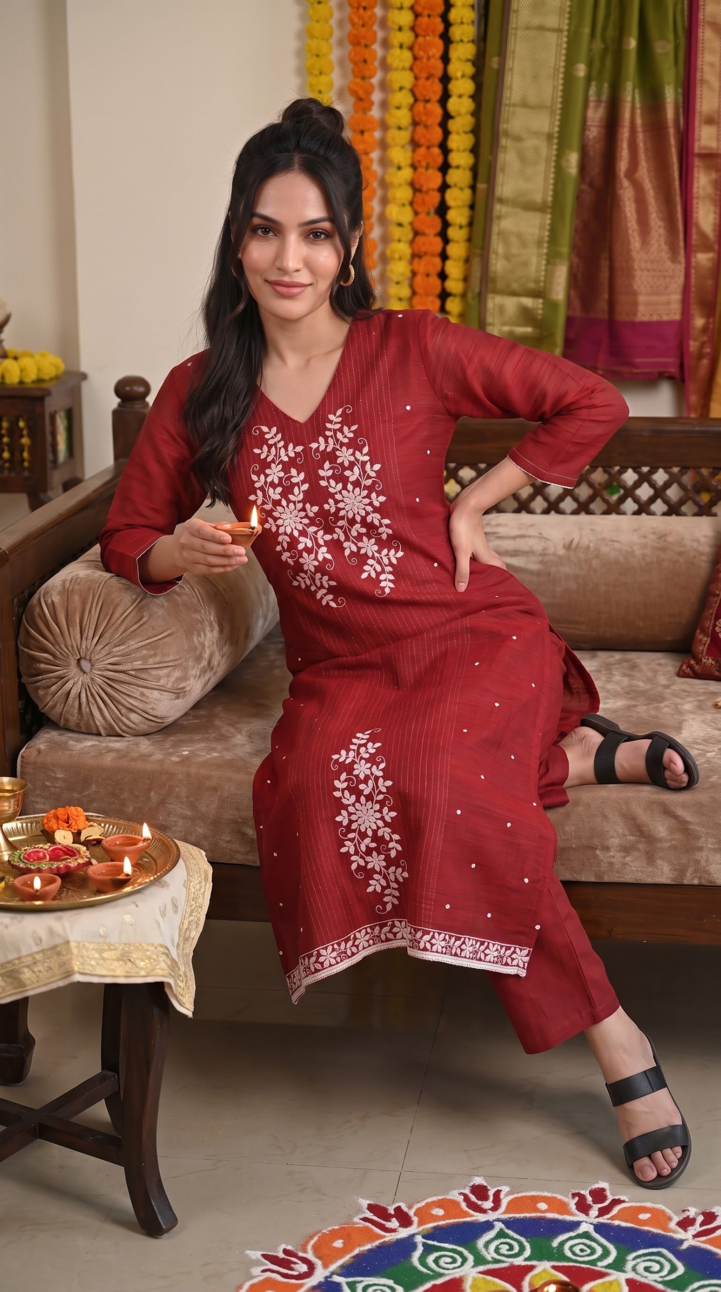Chanderi Floral Elegance Kurta Set