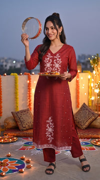 Chanderi Floral Elegance Kurta Set