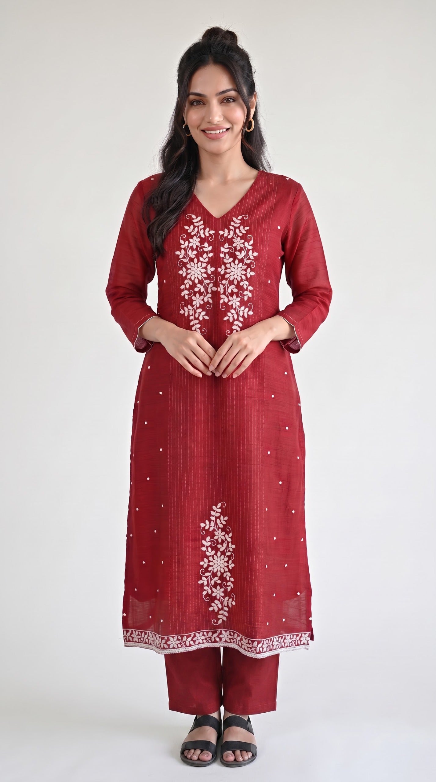 Chanderi Floral Elegance Kurta Set