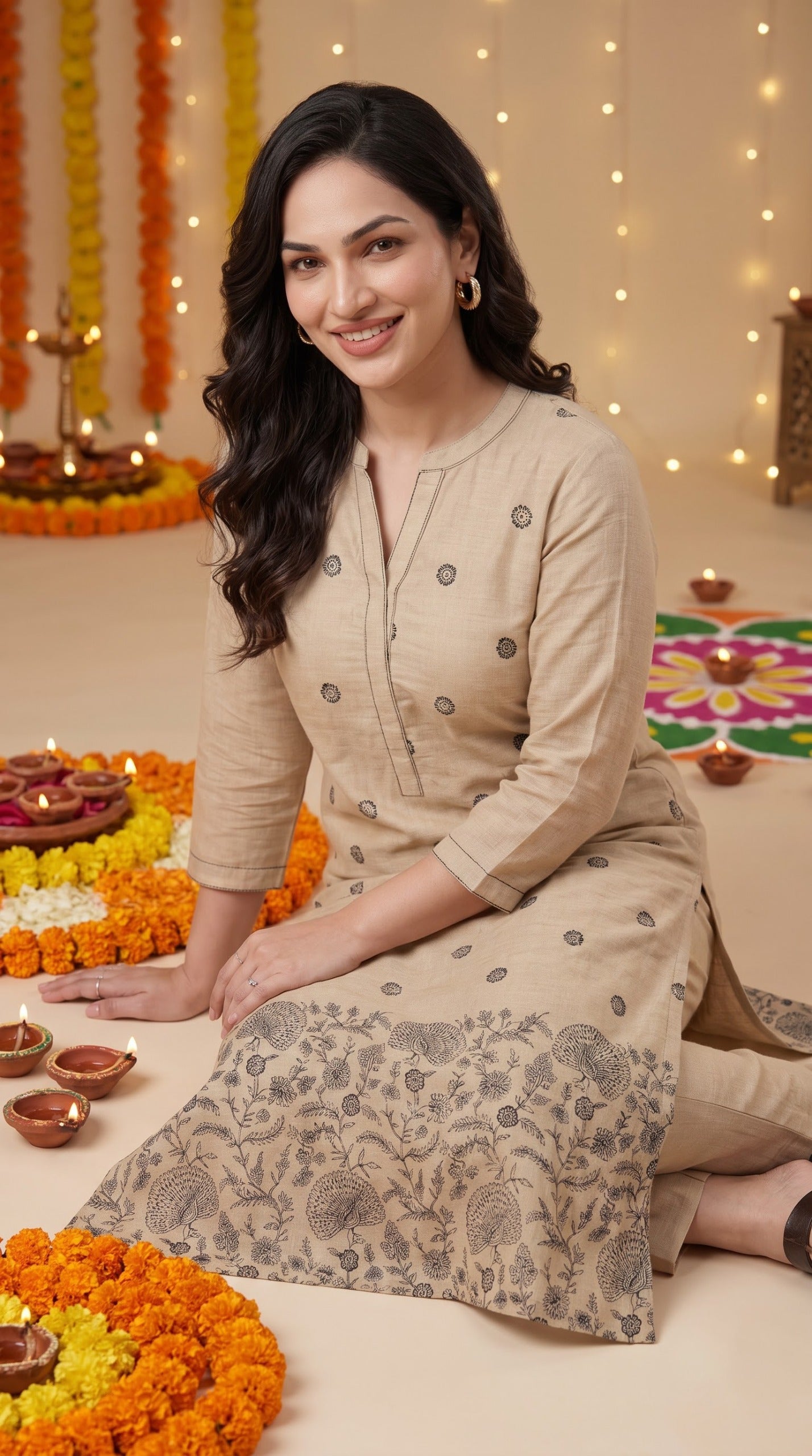 Chanderi Floral Border Kurta Set