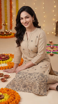 Chanderi Floral Border Kurta Set