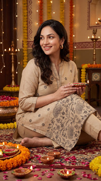 Chanderi Floral Border Kurta Set