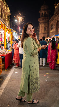 Chanderi Floral Border Kurta Set