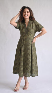 Botanical Print Cotton Dress - Etiquette Apparel
