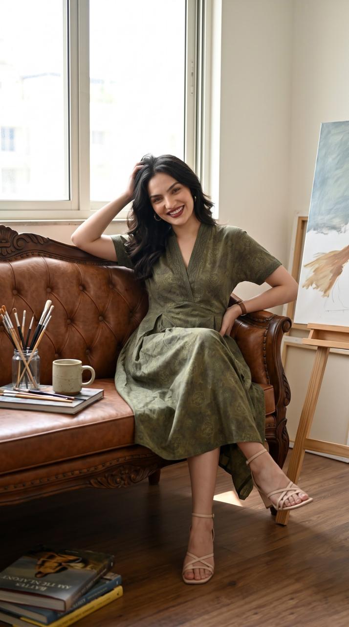 Botanical Print Cotton Dress - Etiquette Apparel