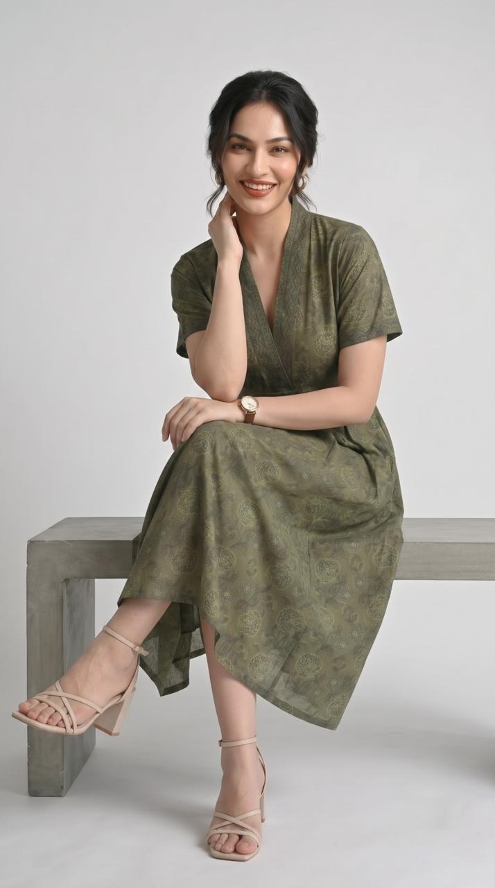 Botanical Print Cotton Dress - Etiquette Apparel