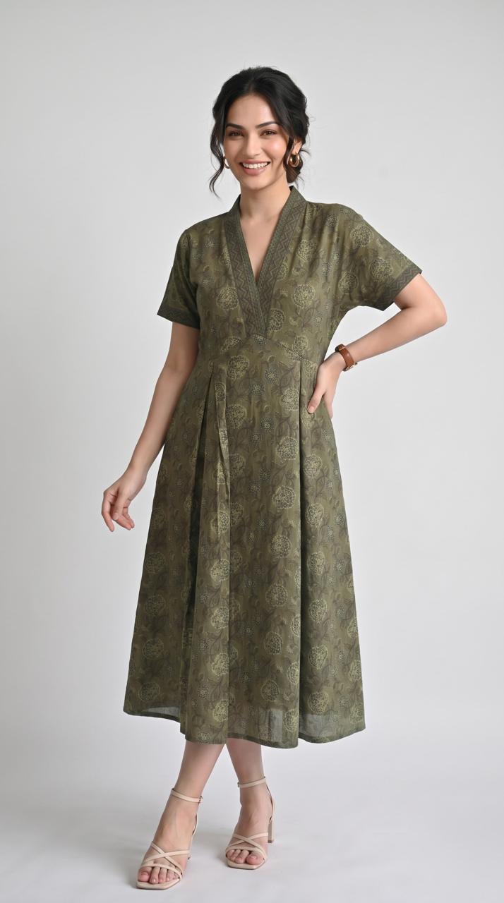 Botanical Print Cotton Dress - Etiquette Apparel