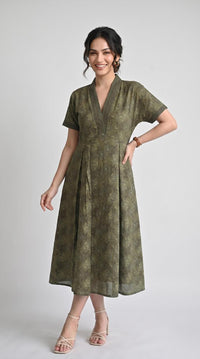 Botanical Print Cotton Dress - Etiquette Apparel