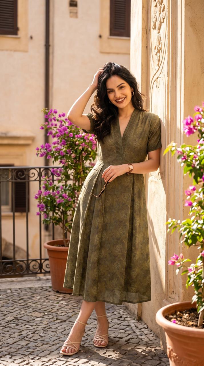 Botanical Print Cotton Dress - Etiquette Apparel