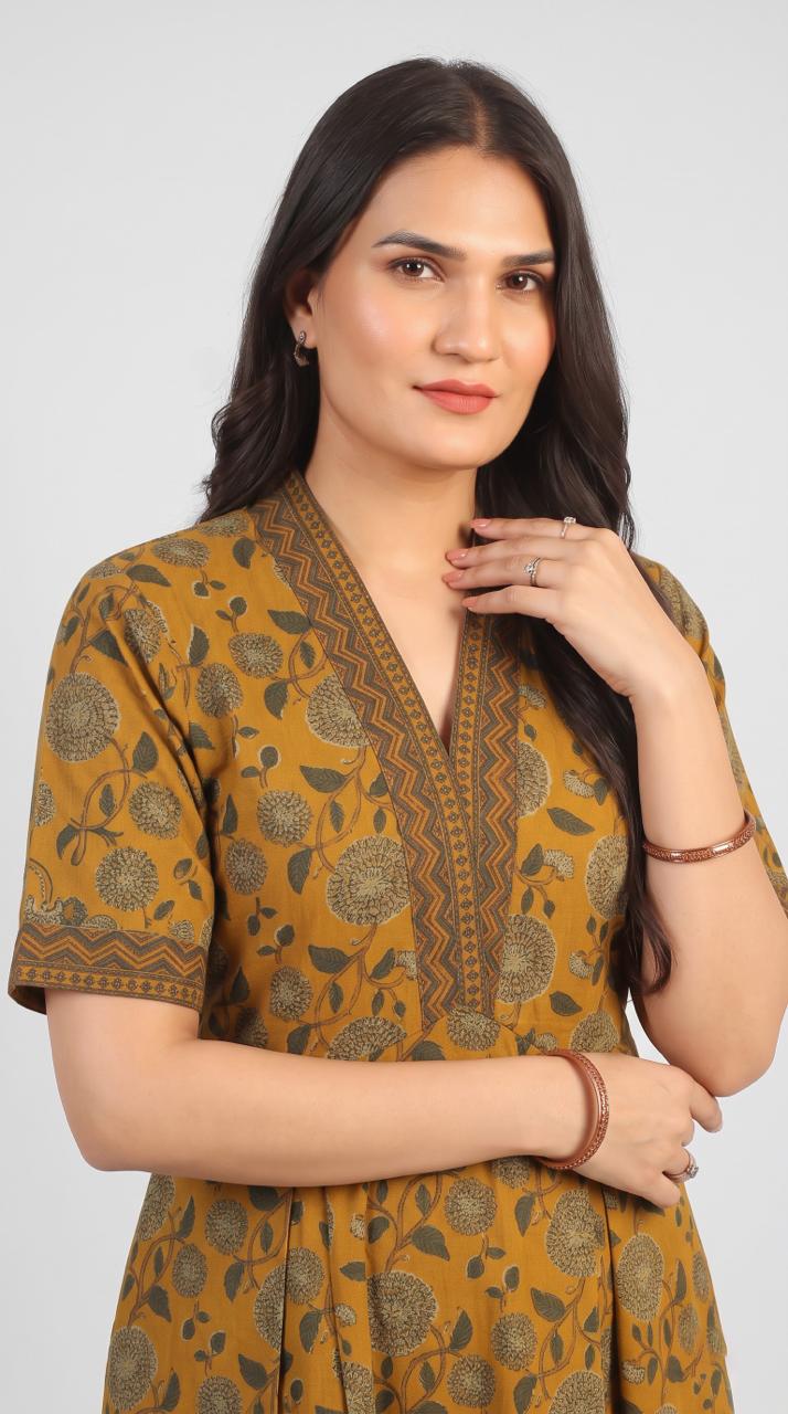 Botanical Print Cotton Dress - Etiquette Apparel