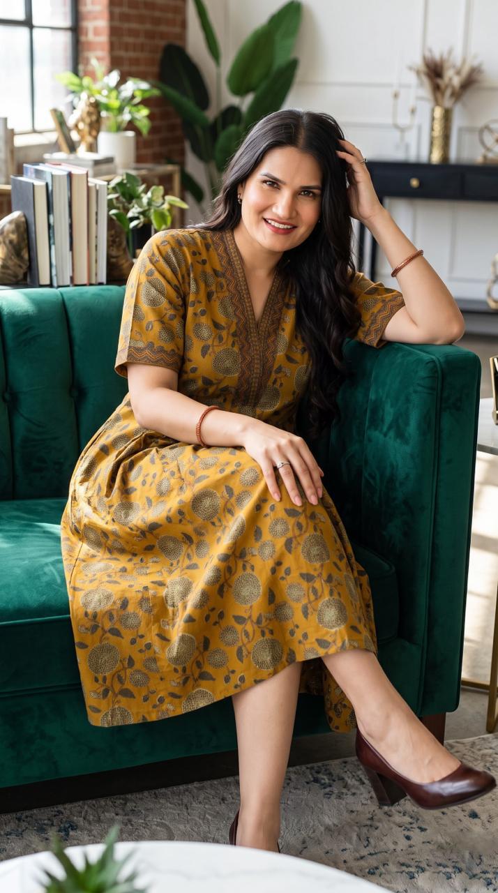 Botanical Print Cotton Dress - Etiquette Apparel