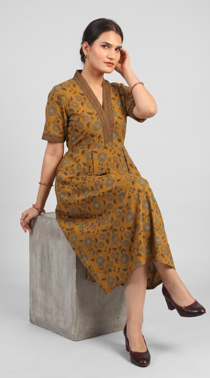 Botanical Print Cotton Dress - Etiquette Apparel