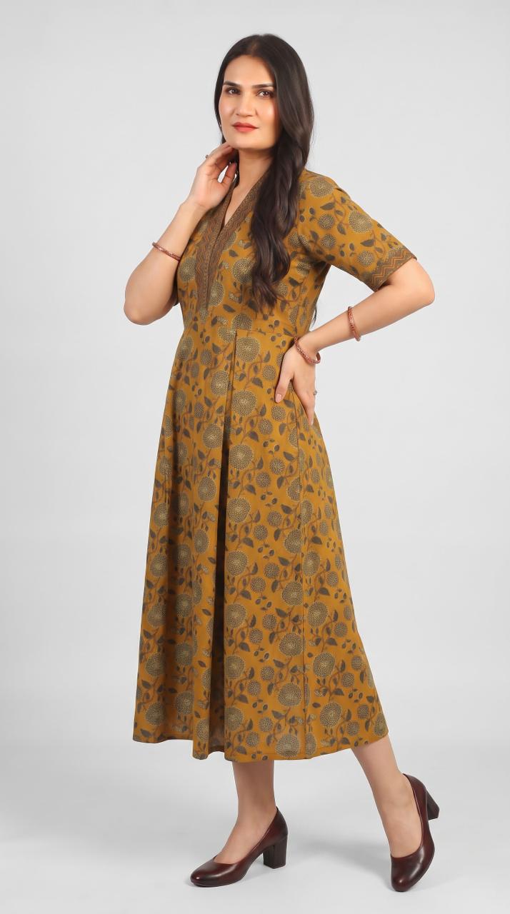 Botanical Print Cotton Dress - Etiquette Apparel