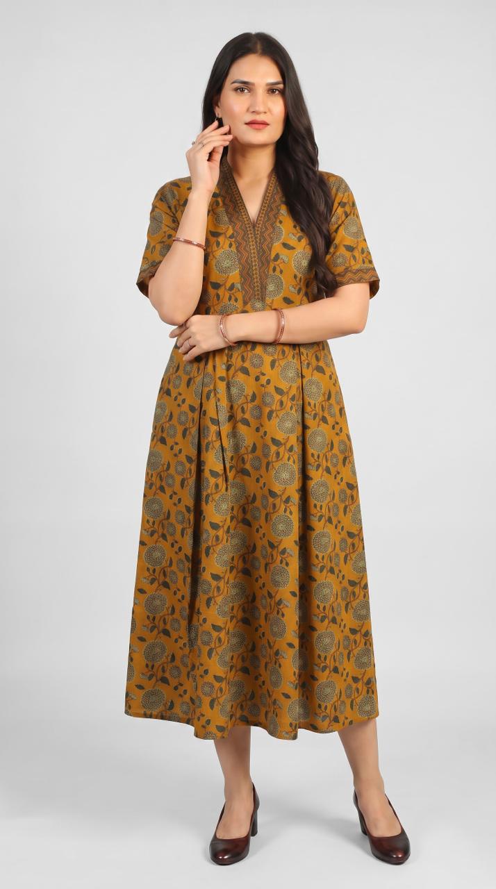 Botanical Print Cotton Dress - Etiquette Apparel