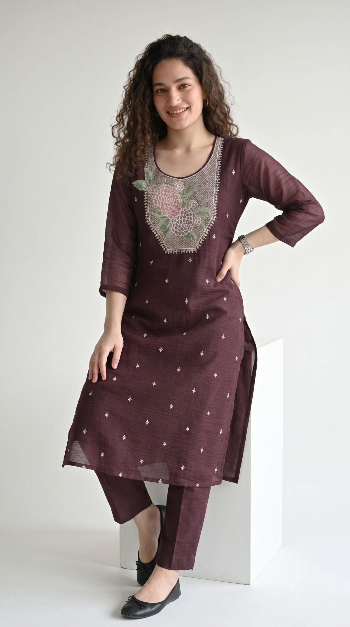 Chanderi Floral Grace Kurta Set - Etiquette Apparel