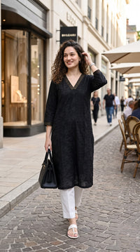 Tonal Embroidered Straight Kurta - Etiquette Apparel