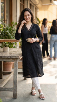 Tonal Embroidered Straight Kurta - Etiquette Apparel