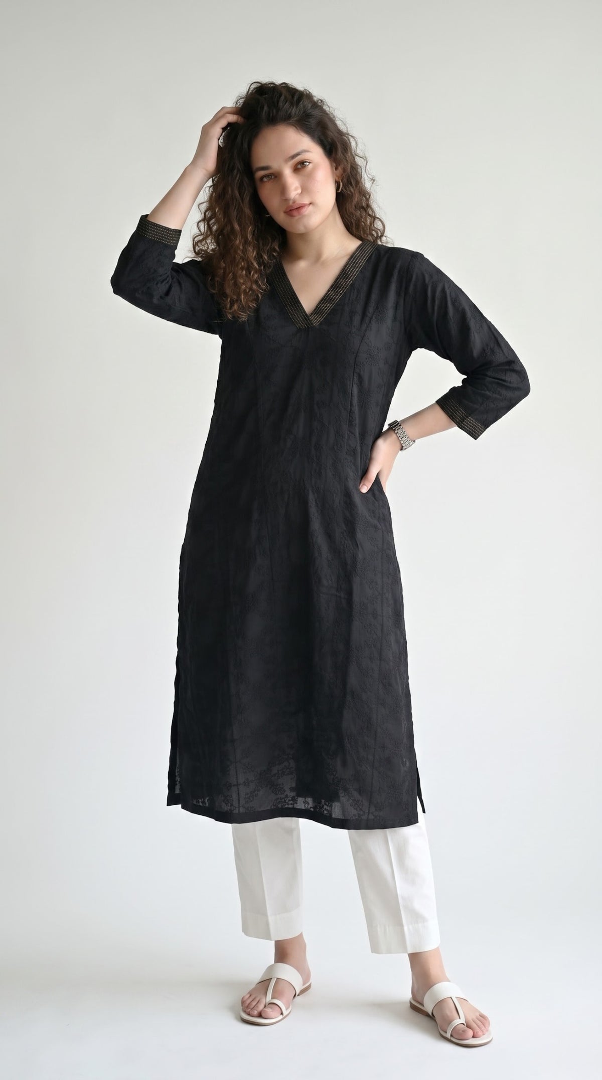 Tonal Embroidered Straight Kurta - Etiquette Apparel
