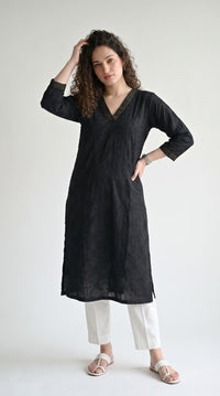 Tonal Embroidered Straight Kurta - Etiquette Apparel
