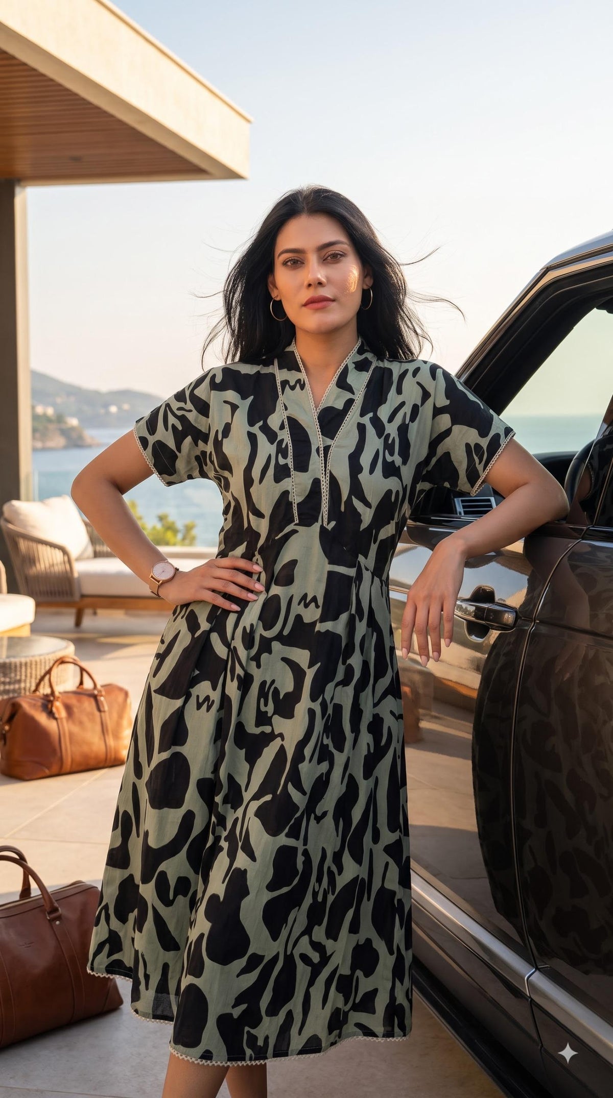 Abstract Print Flare Dress