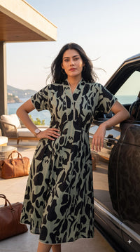 Abstract Print Flare Dress