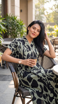 Abstract Print Flare Dress