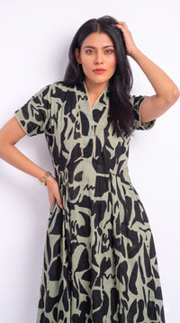 Abstract Print Flare Dress