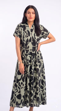 Abstract Print Flare Dress