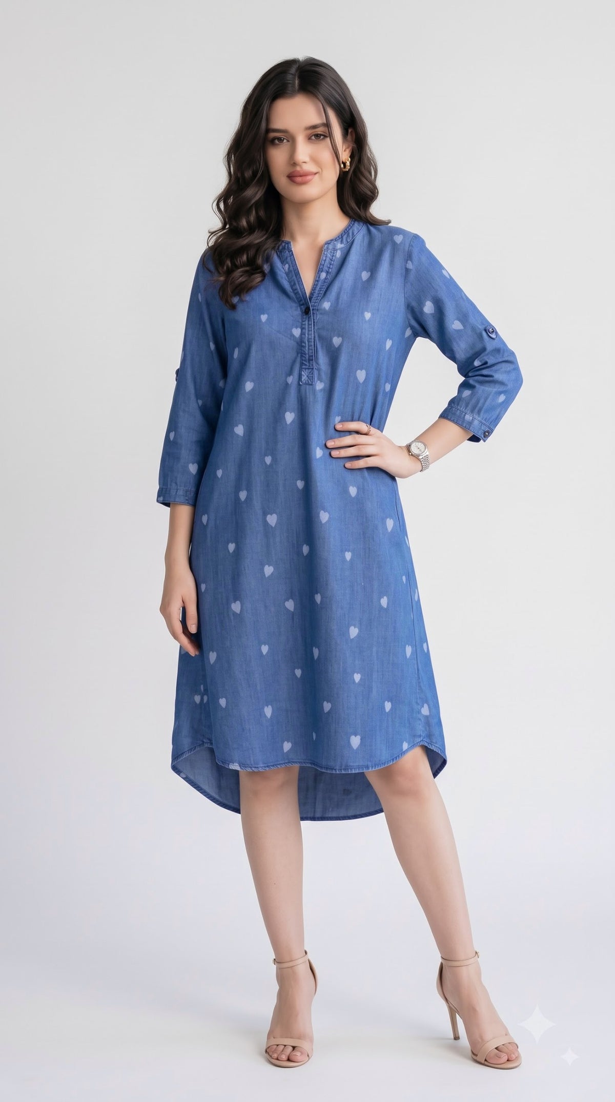 Indigo Heart-Print Dress